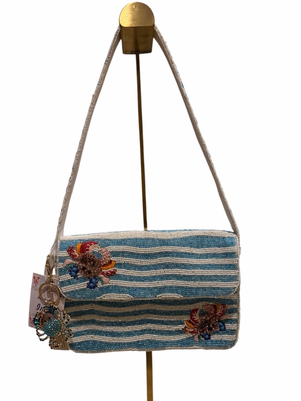 NWT Beaded Wavy Crab Shoulder Bag with rhinestone crab keychain/bag charm